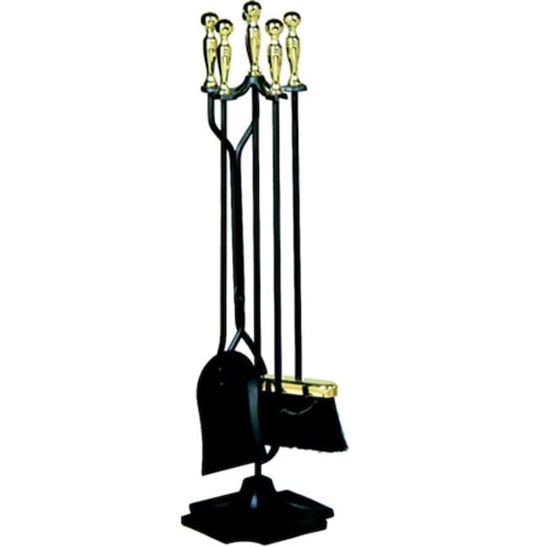 Uniflame T51030PK 5 PC POLISHED BRASS & BLACK FIRESET (F-3189) T51030PK - main